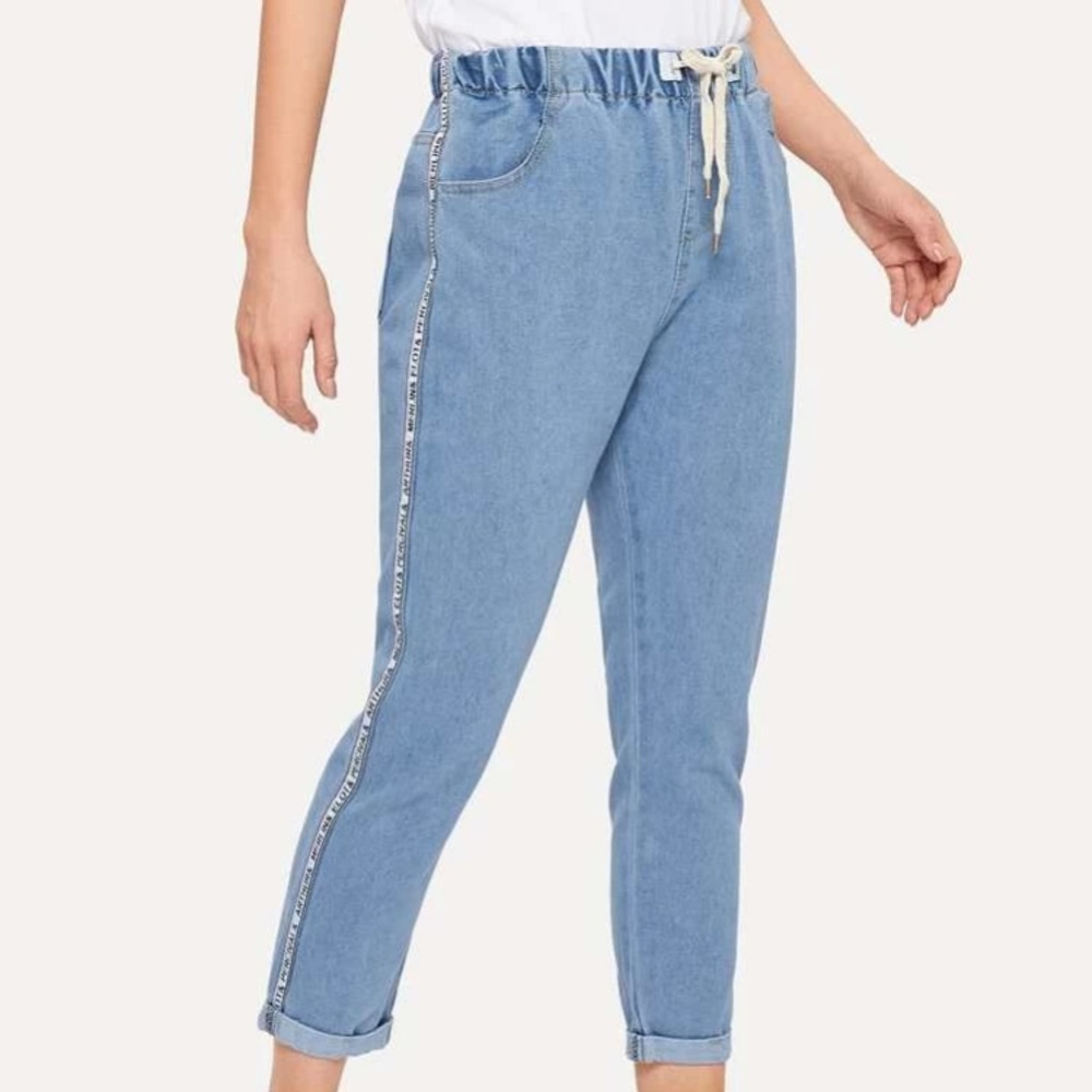 Strip Ankle Cuffed Jeans